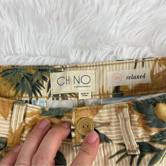 Anthropologie Chino Relaxed Floral Bird Print Trouser Pants - Picture 7 of 8